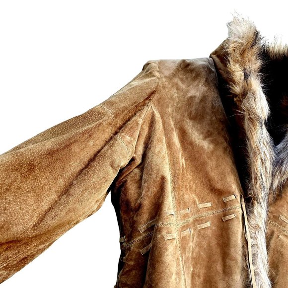Vintage Y2K 90s Suede Coat L XL Penny Lane XOXO Faux Fur Collar - Picture 6 of 12